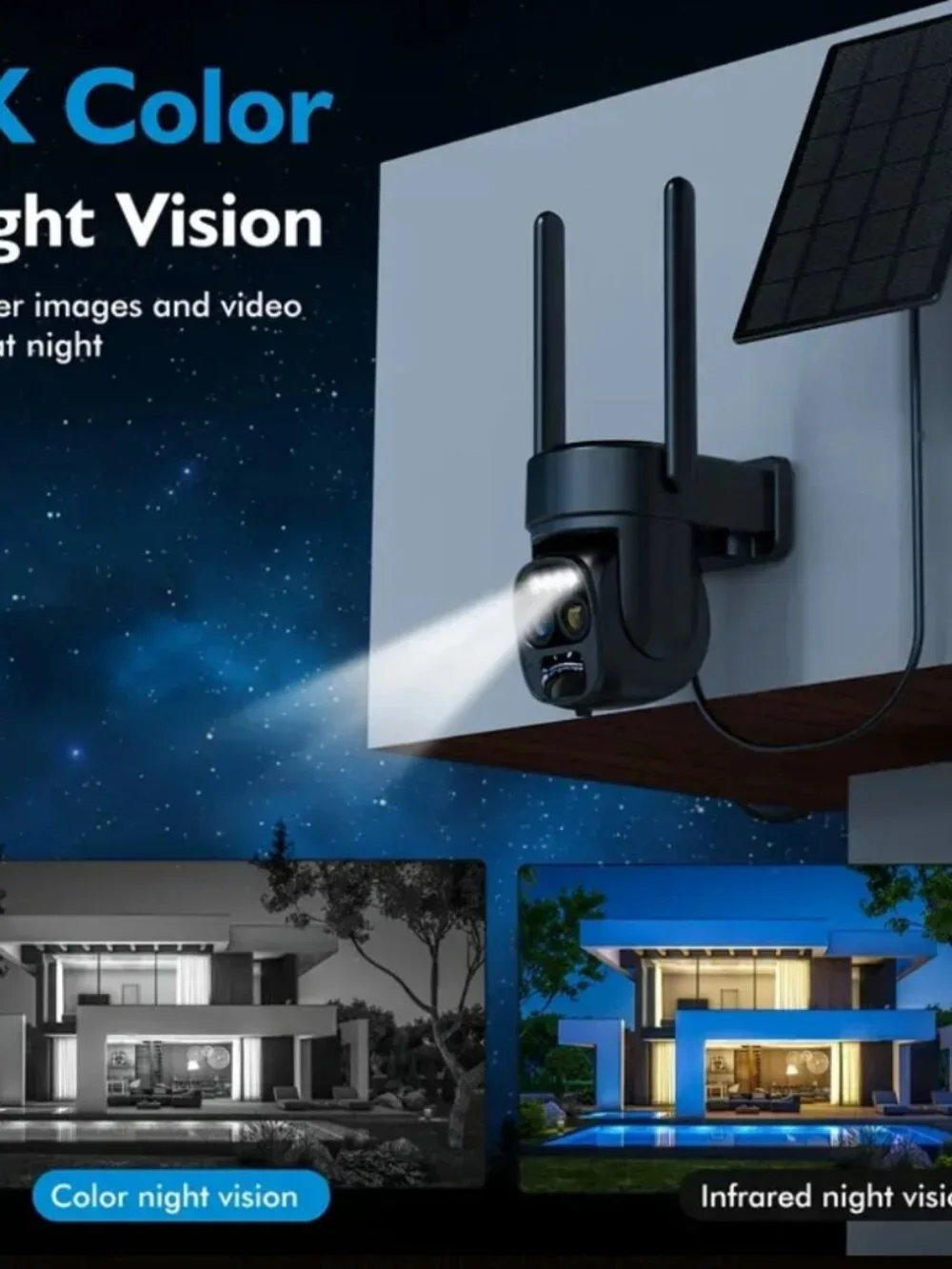 NEW FHD WiFi Camera With Spotlight Alarm, Solar Panel Battery